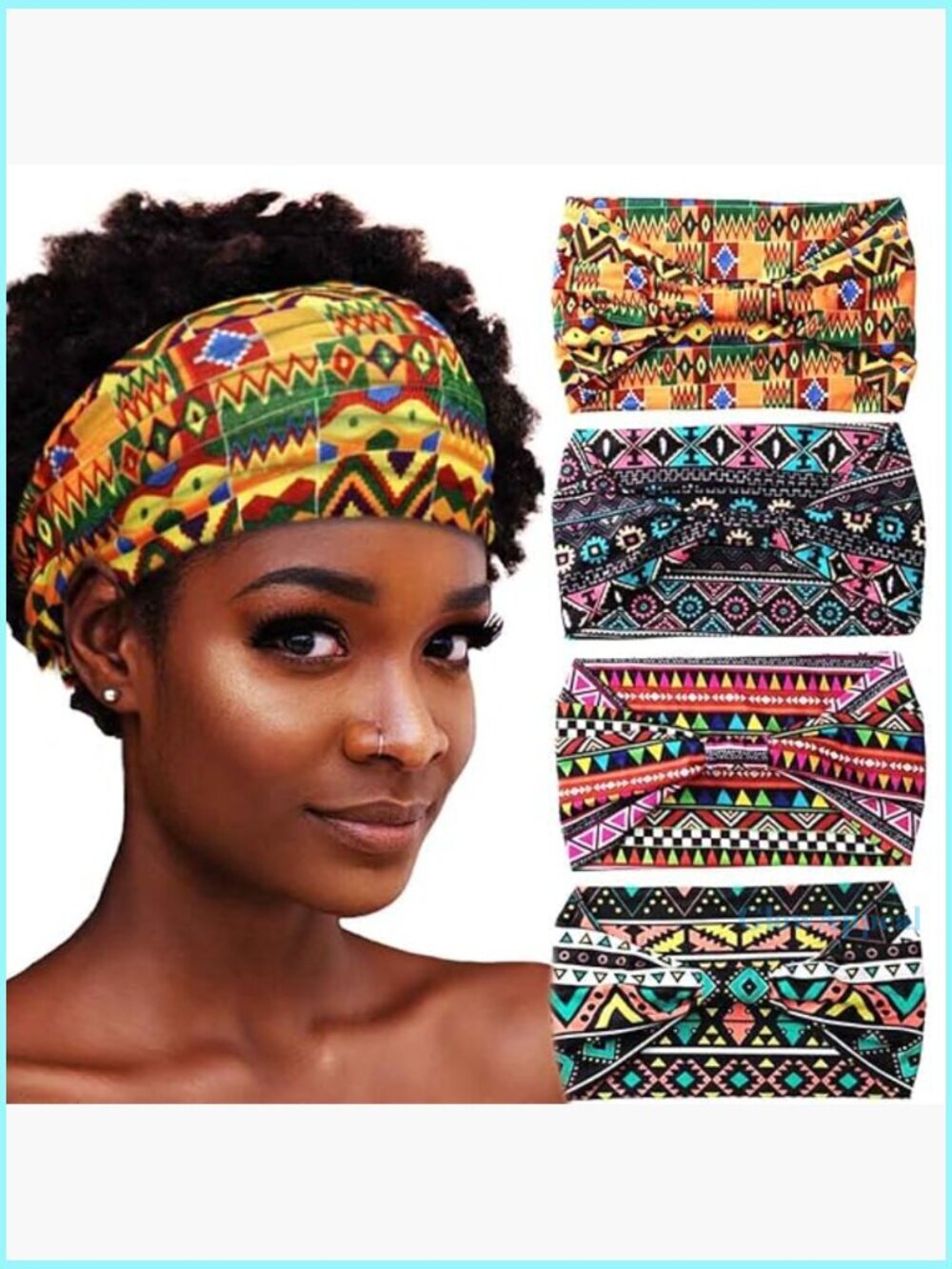 Stretch Wide Headbands Pack of 4, Boho Knotted Yoga Turban Hair Wraps